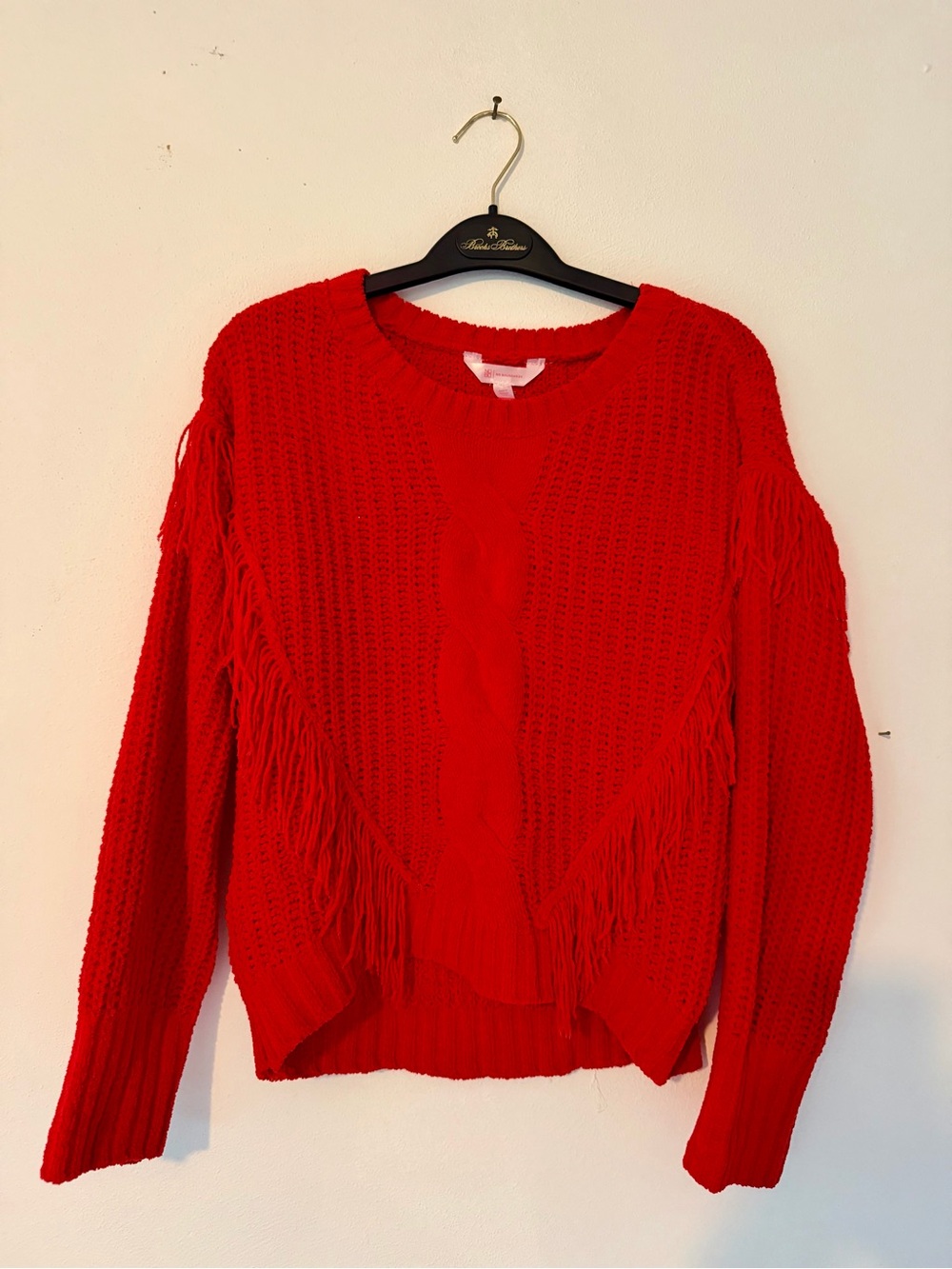 No Boundaries Bright Red Fringe Crewneck Sweater